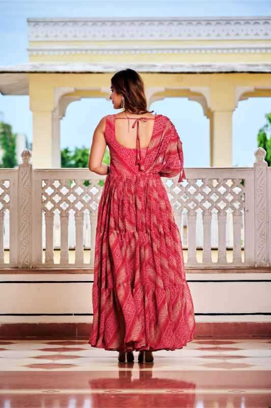 Faux Georgette Printed Gown in Pink