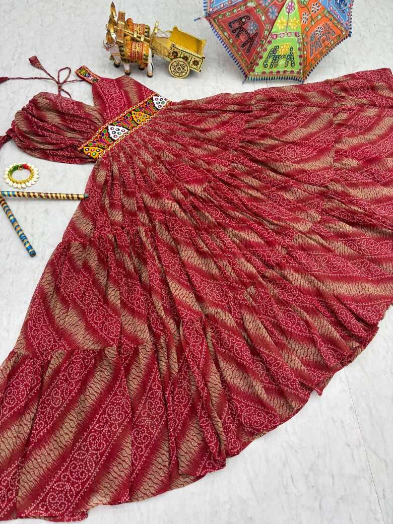 Faux Georgette Printed Gown in Brown