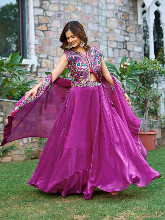 Pure Silk Lehenga in Purple