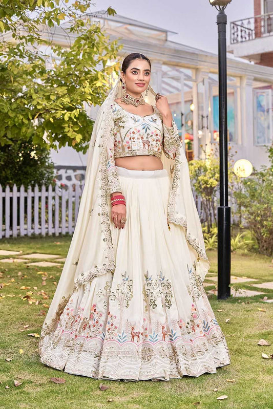 Soft Vichitra Embroidered Lehenga in Lavender Blush
