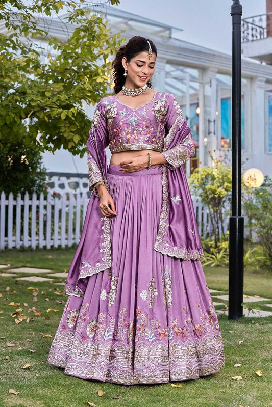 Vichitra Silk Traditional Lehenga in Purple