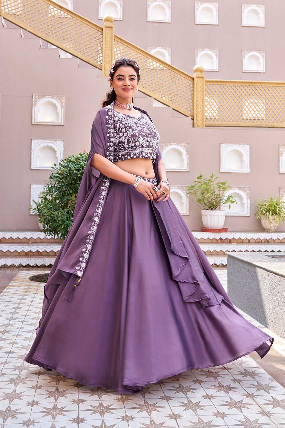 Rangoli Silk Lehenga in Lavender
