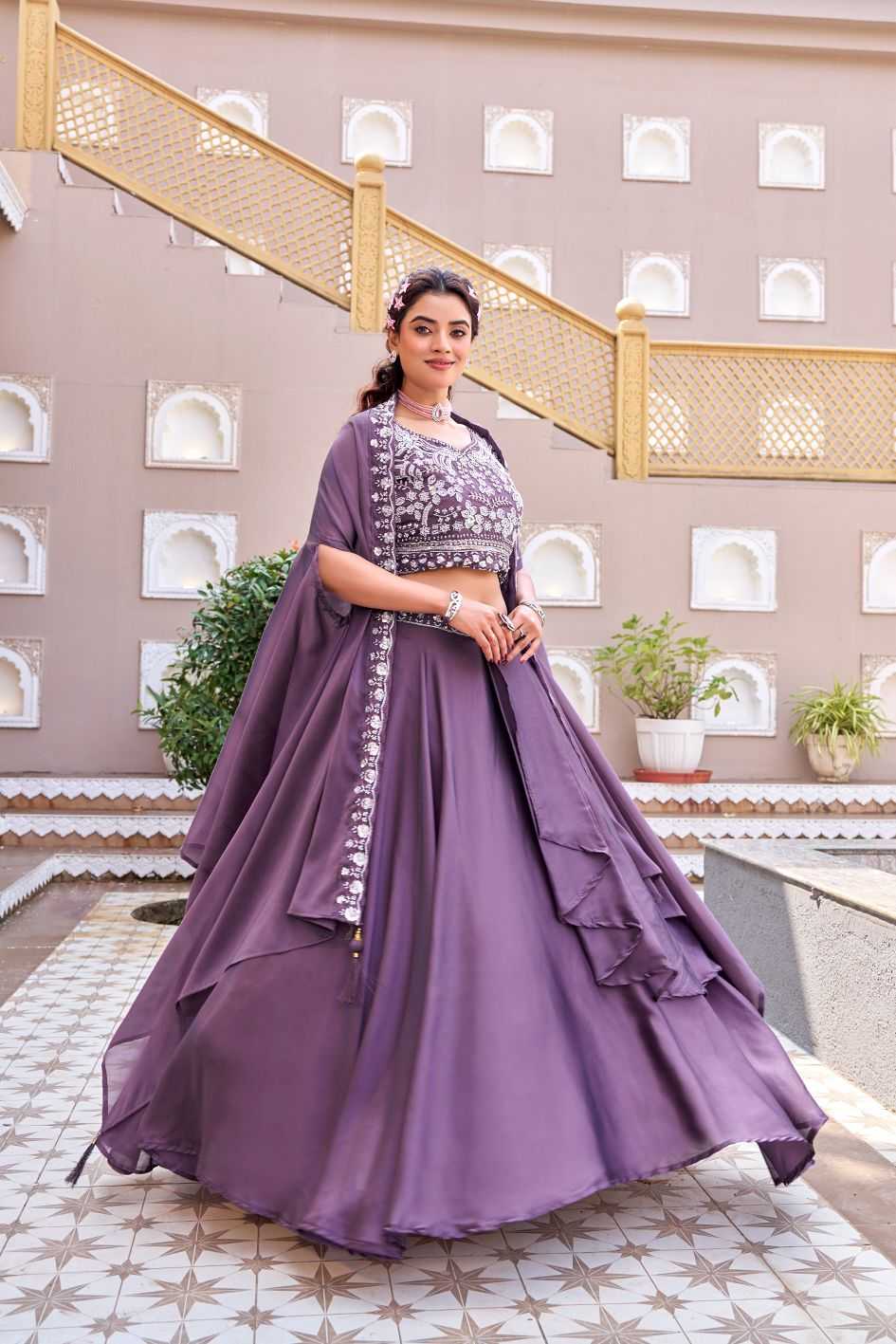 Rangoli Silk Lehenga in Lavender