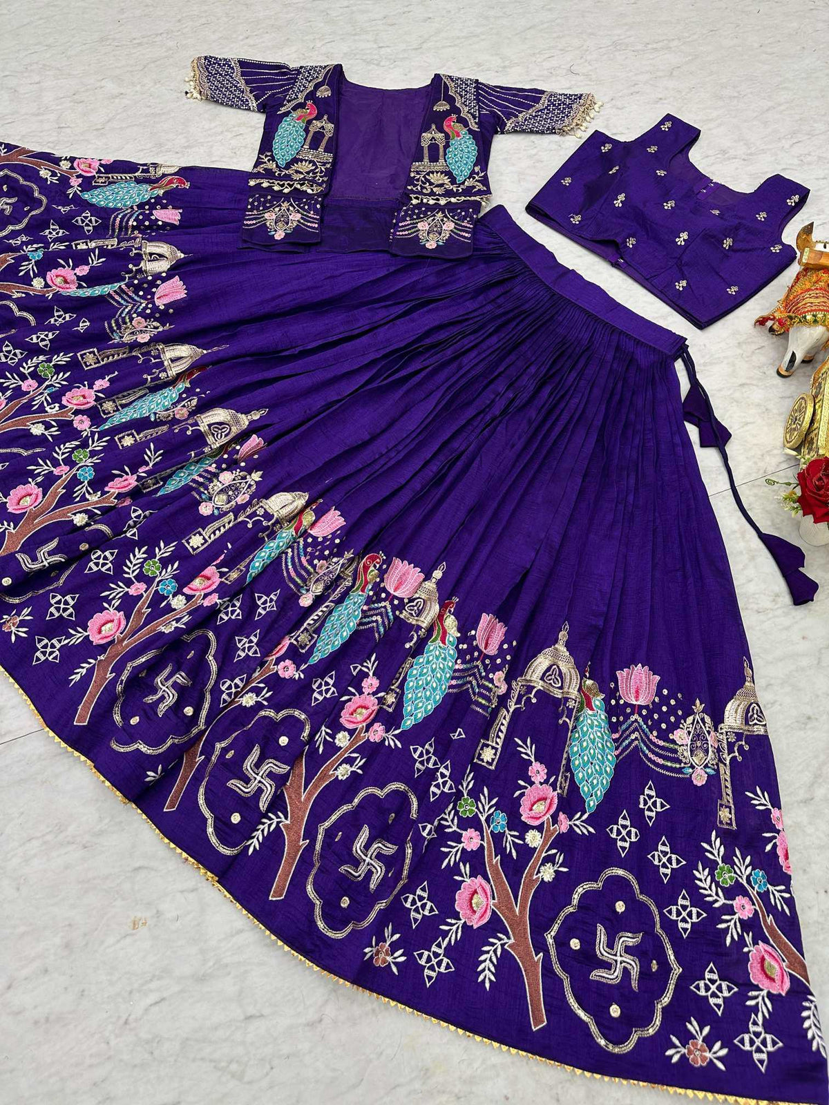 Soft Vichitra Embroidered Lehenga in Dark Wine