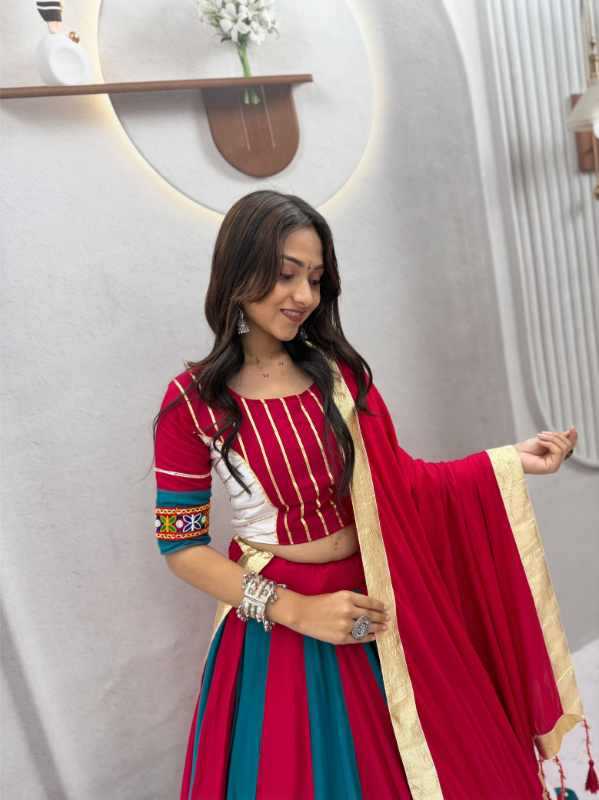 Pure Cotton Designer Lehenga in Red