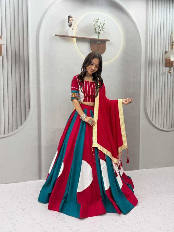 Pure Cotton Designer Lehenga in Red