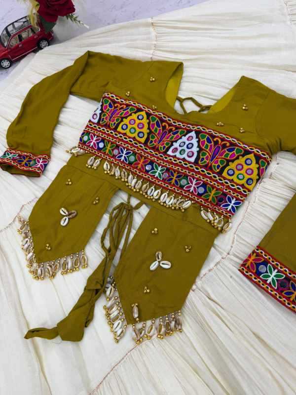 Pure Cotton Designer Lehenga in Mehndi