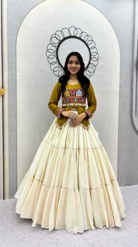 Pure Cotton Designer Lehenga in Mehndi