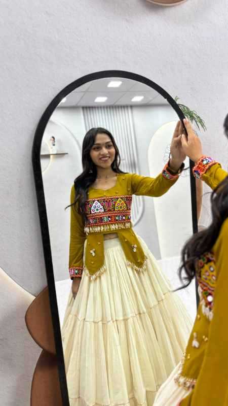 Pure Cotton Designer Lehenga in Mehndi