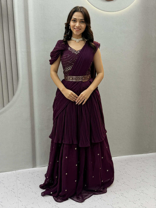 Faux Georgette Lehenga in Black