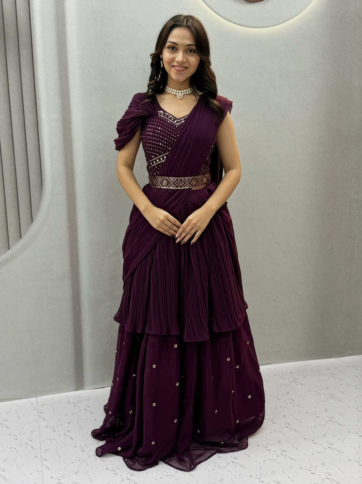 Faux Georgette Lehenga in Black