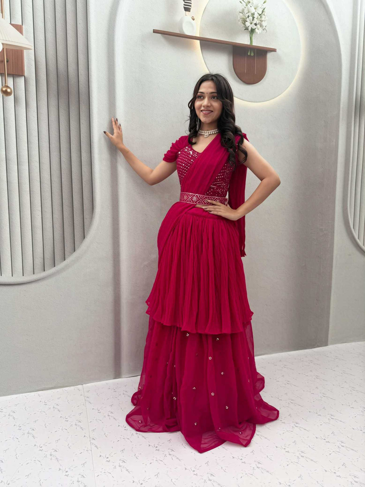 Faux Georgette Lehenga in Black