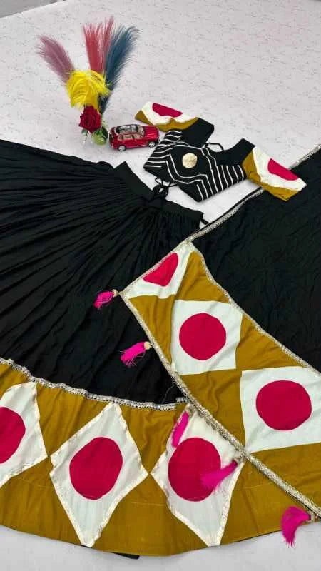 Pure Cotton Printed Lehenga in Black