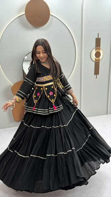 Pure Cotton Fancy Lehenga in Black