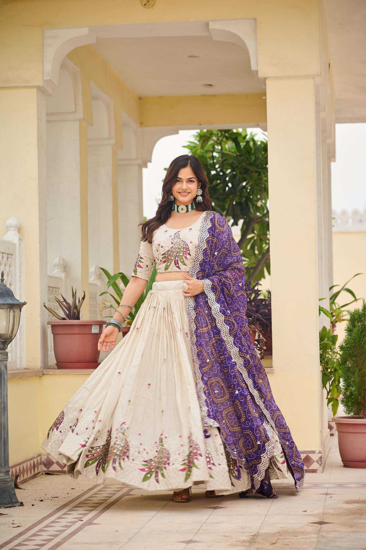 Tissue Silk Lehenga in Purple