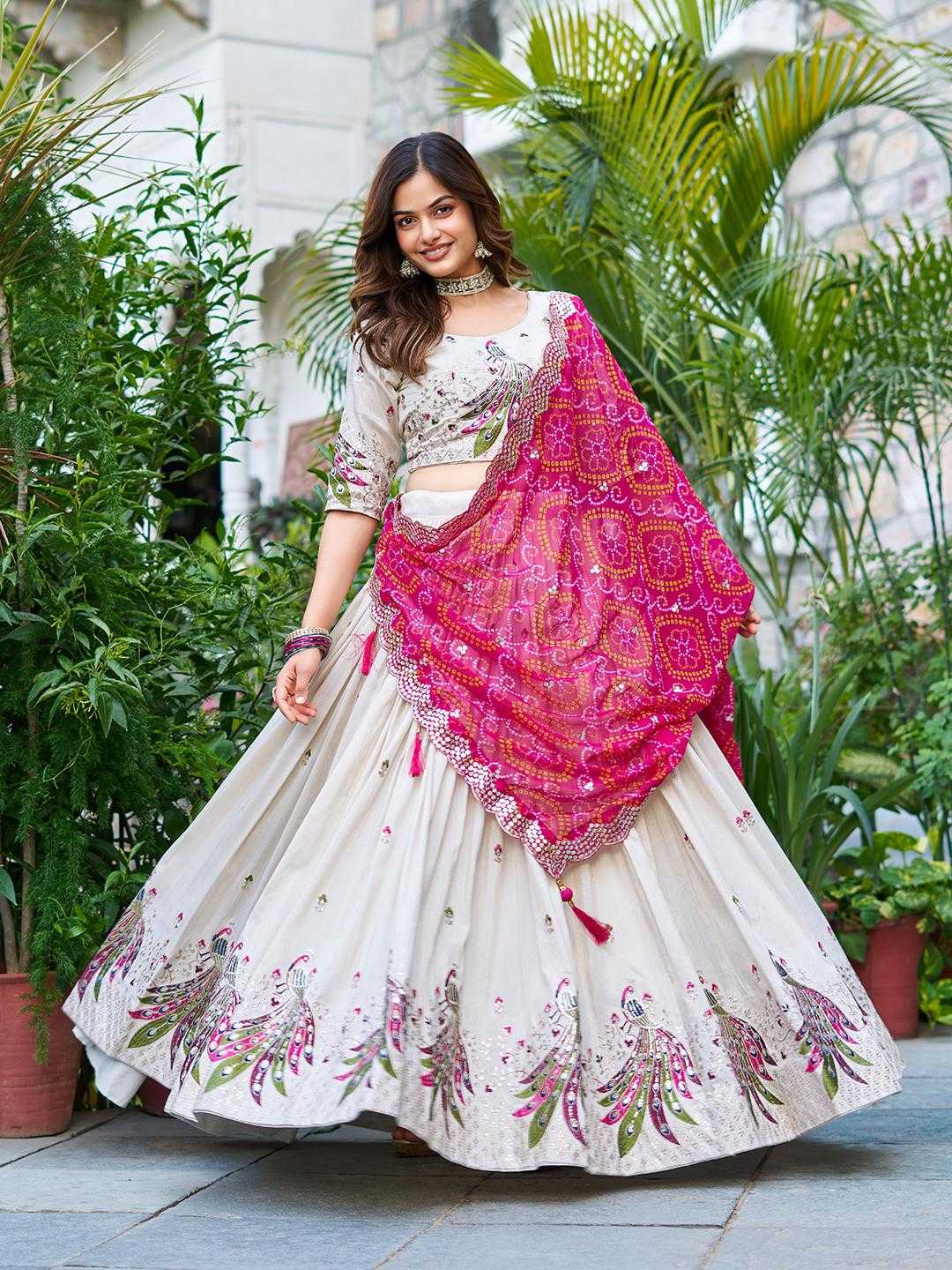 Tissue Silk Lehenga in Purple