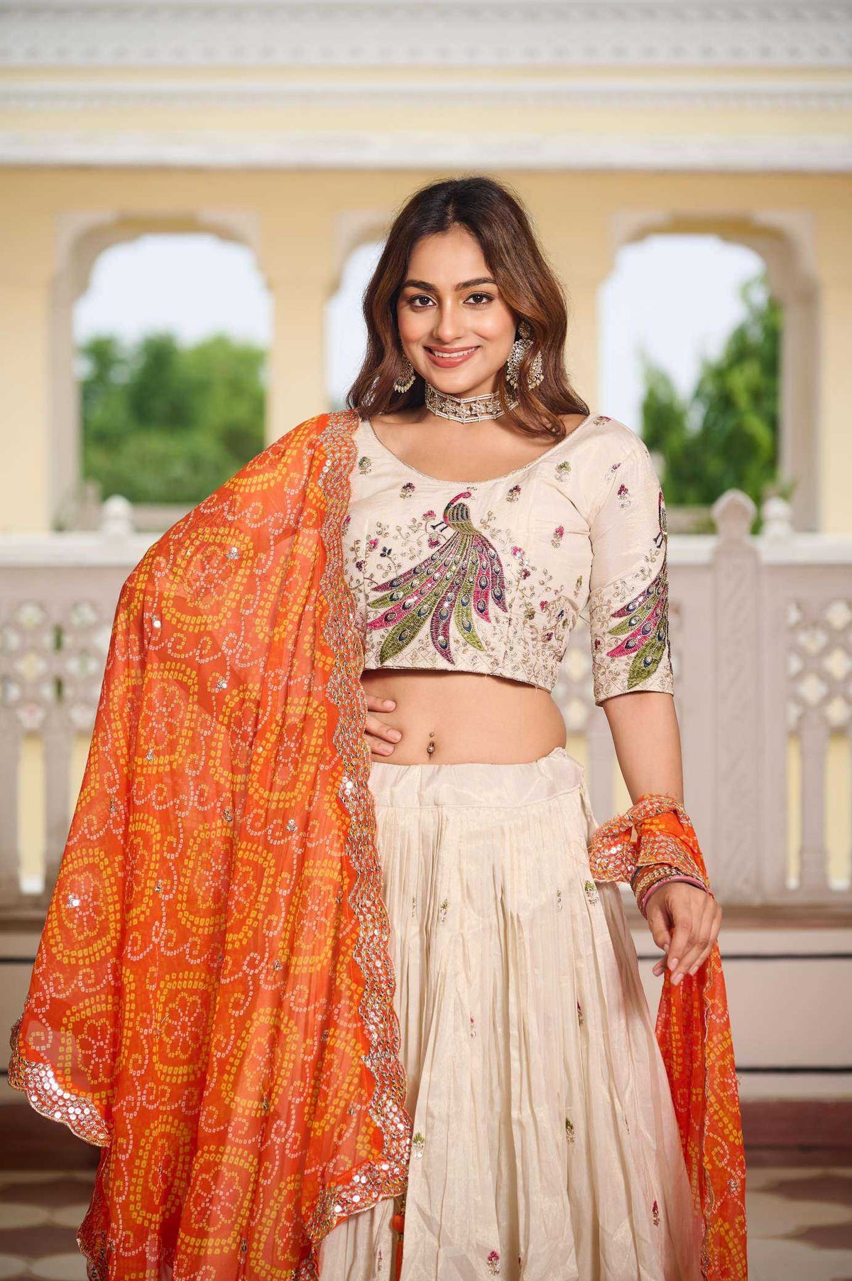 Tissue Silk Lehenga in Purple
