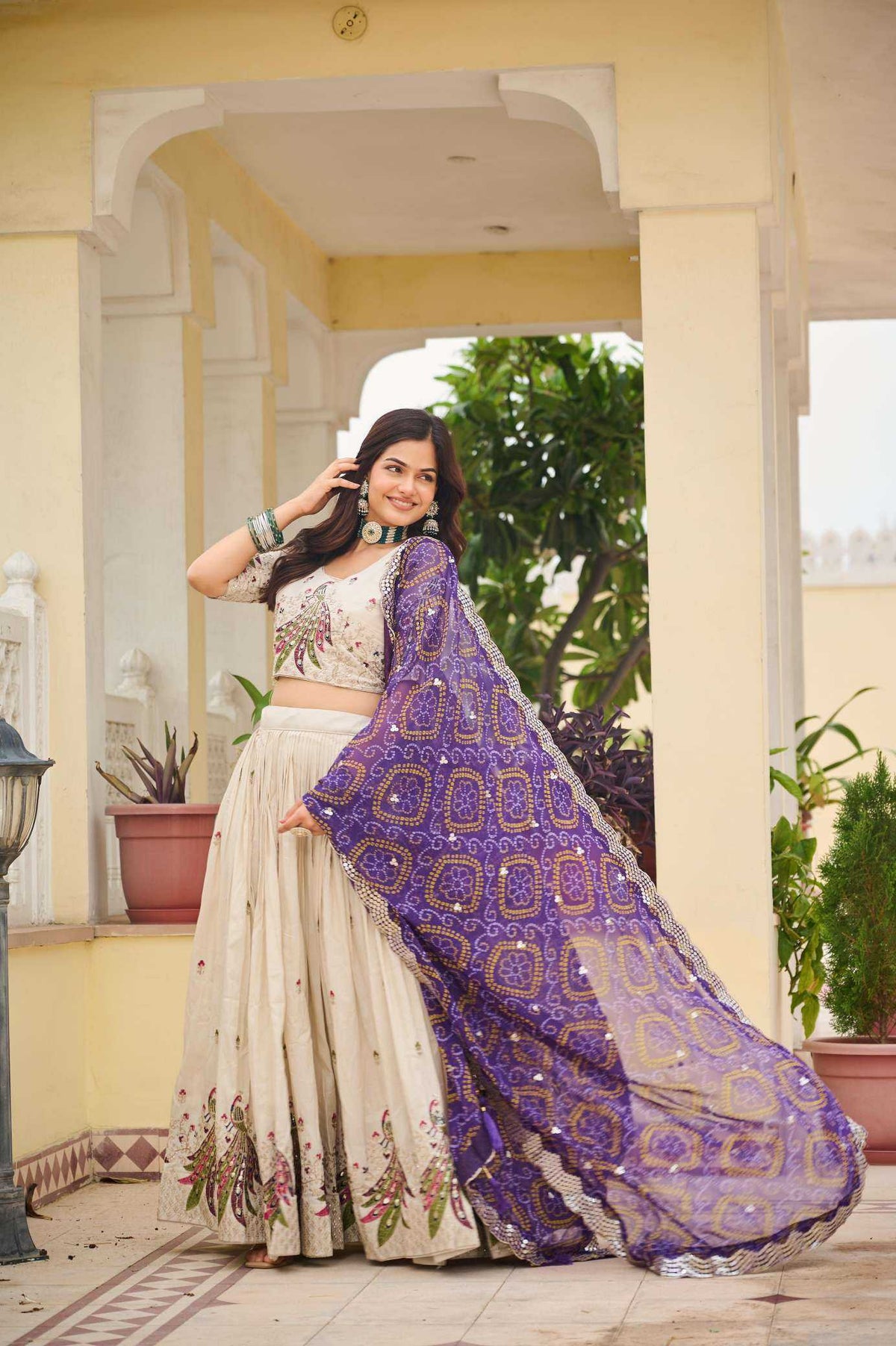Tissue Silk Lehenga in Purple
