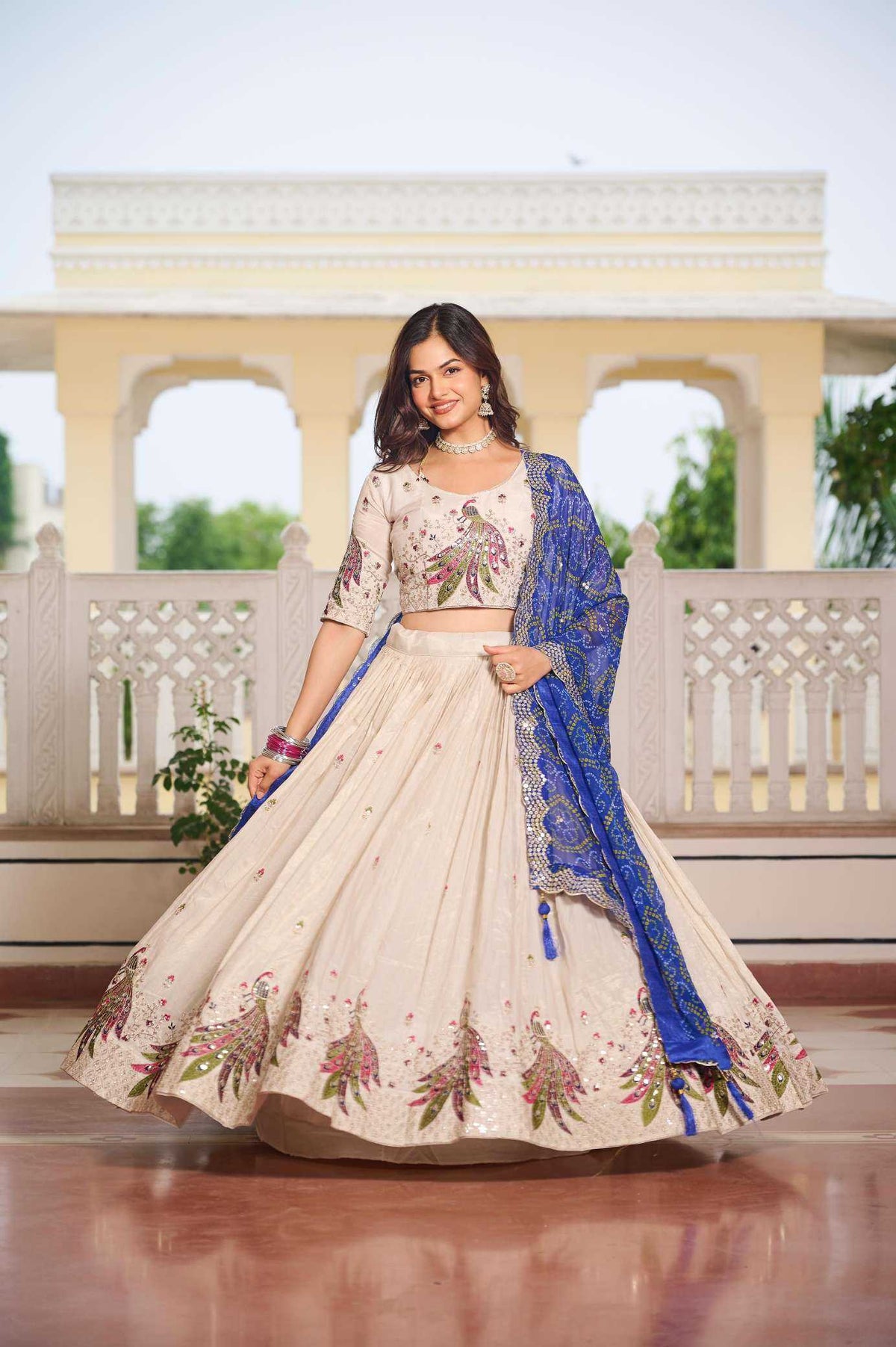 Tissue Silk Lehenga in Purple