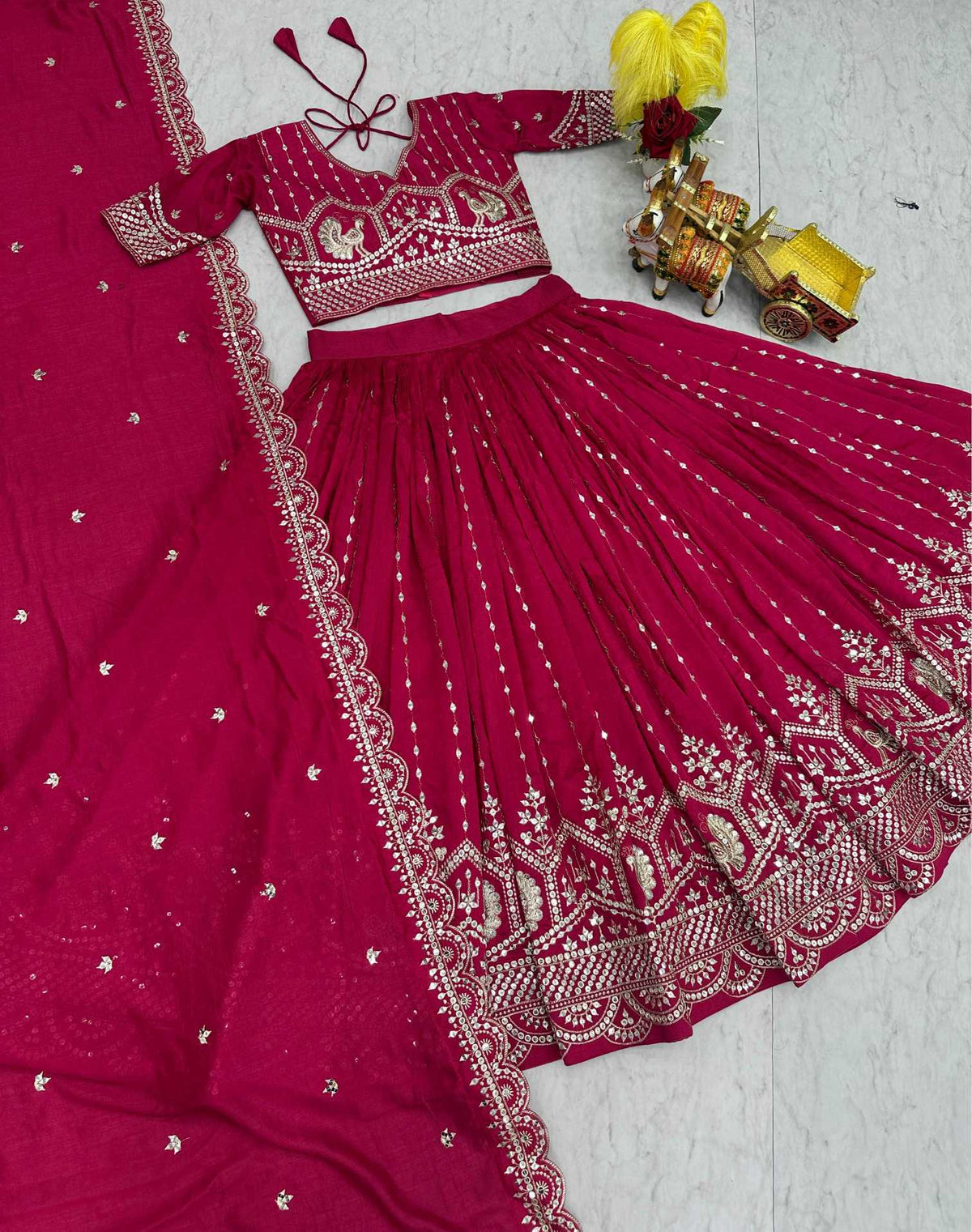 Vichitra Silk Lehenga in Peacock Blue