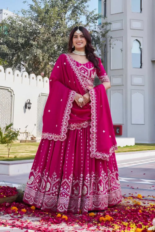 Vichitra Silk Lehenga in Peacock Blue