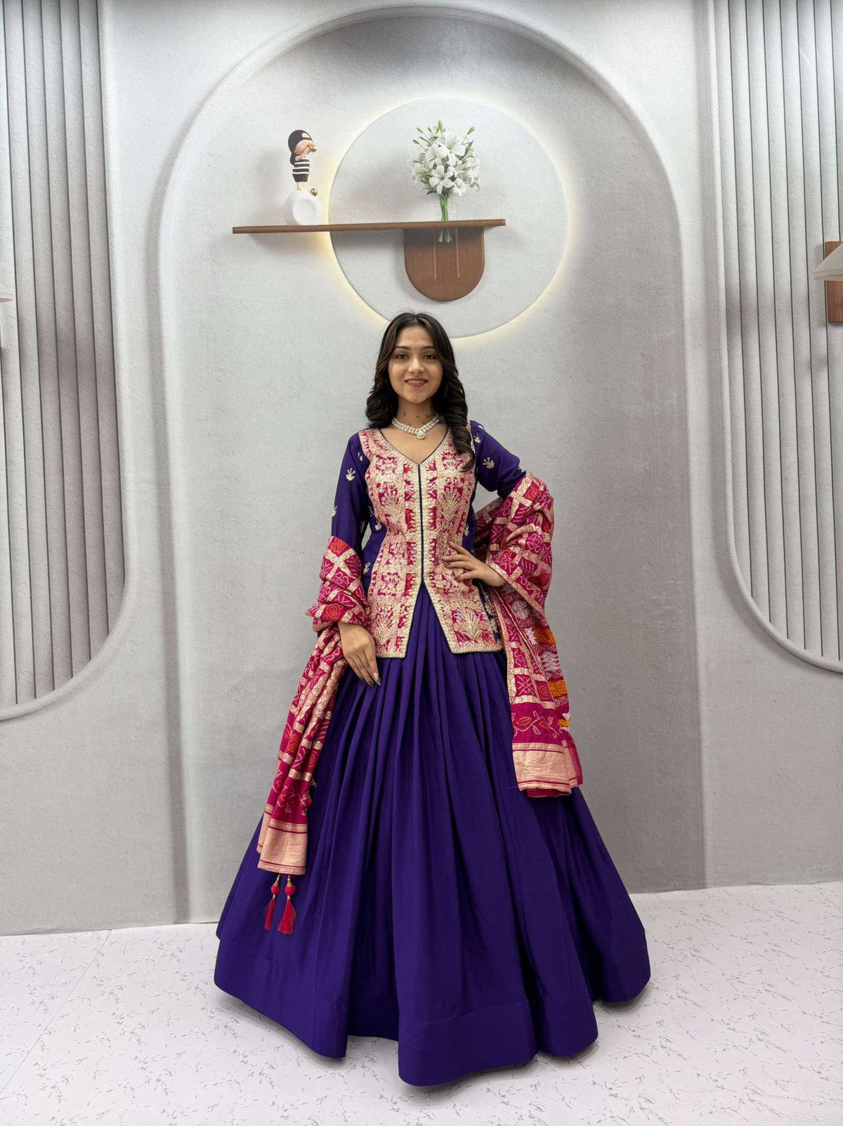 Chinon Silk Designer Lehenga in White
