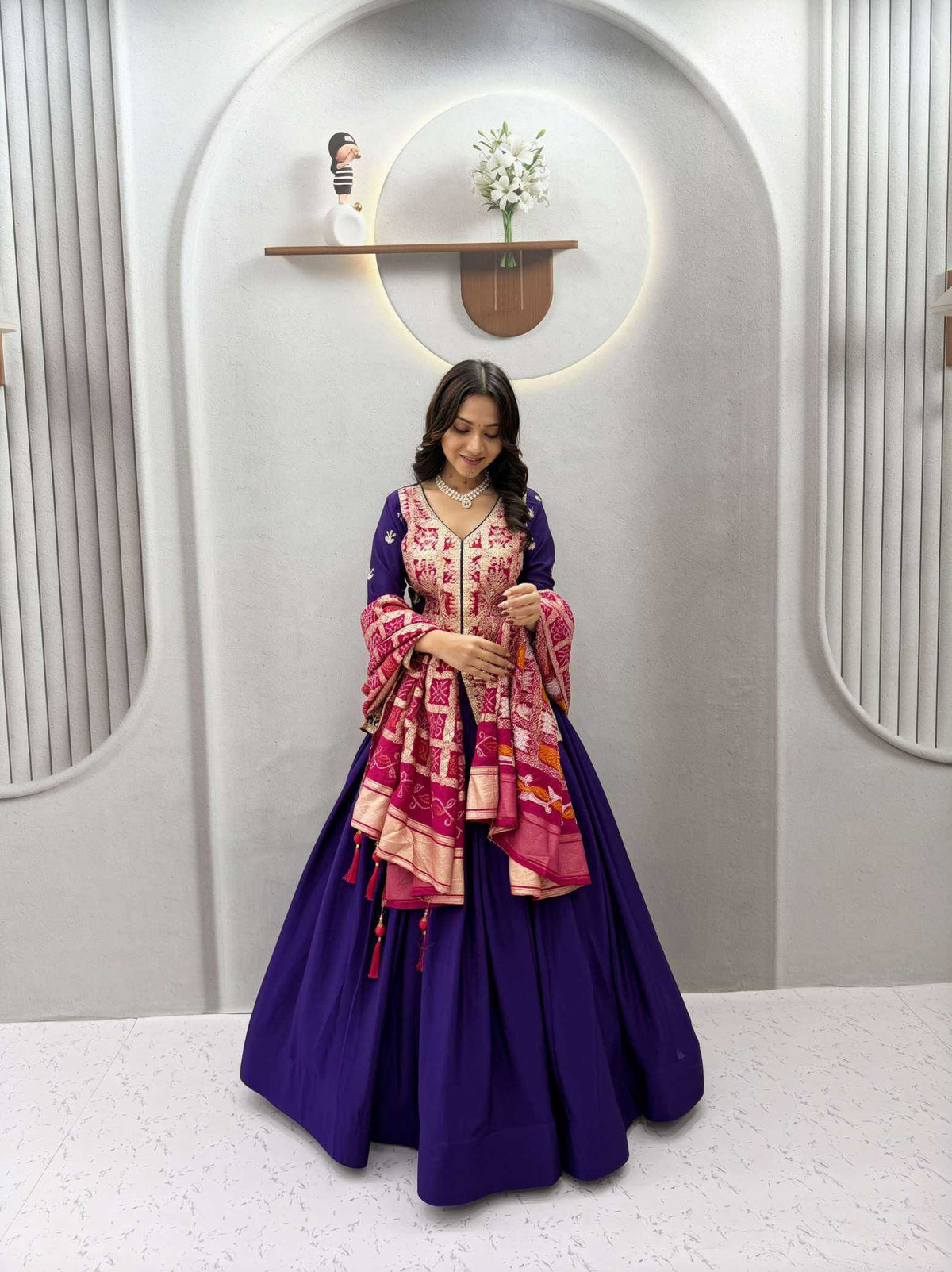 Chinon Silk Designer Lehenga in White