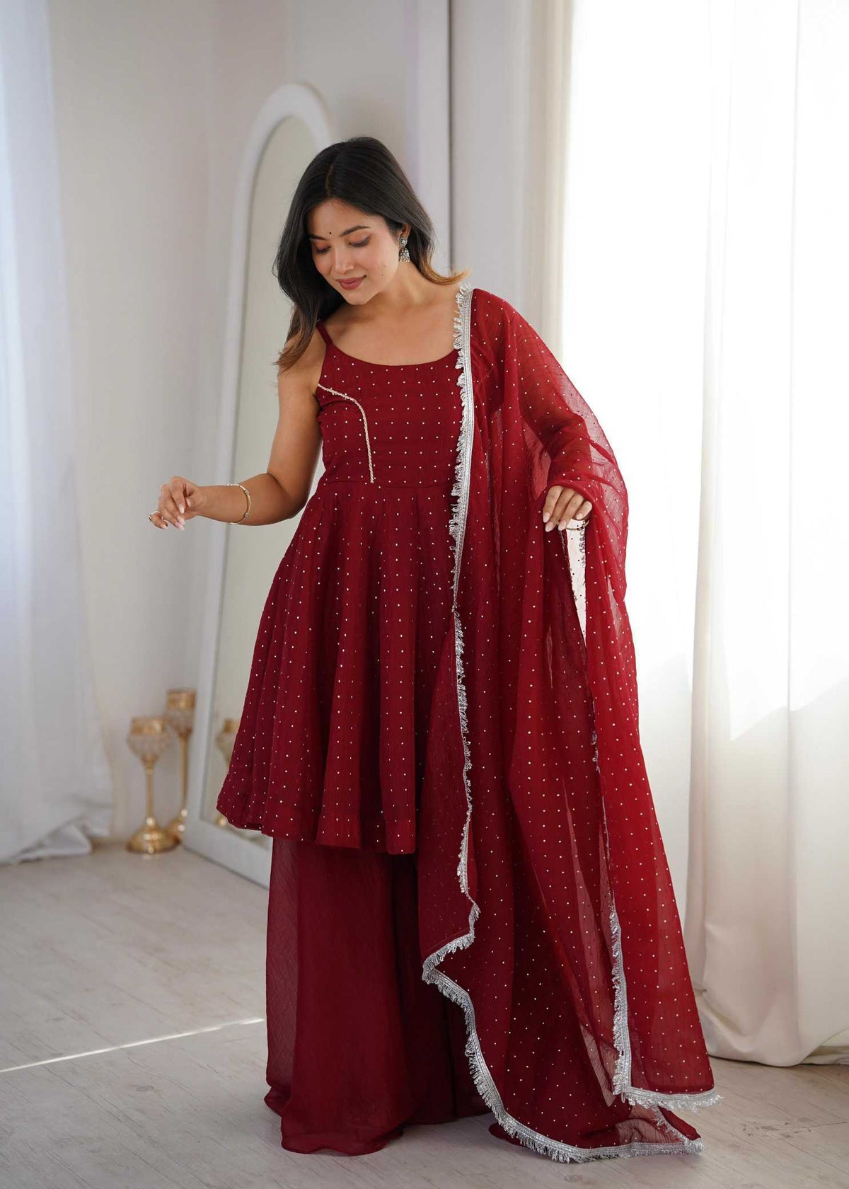 Crush Silk Embroidery Suit