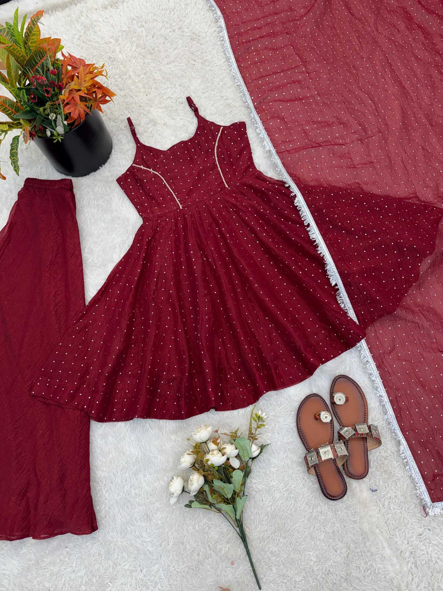 Crush Silk Embroidery Suit