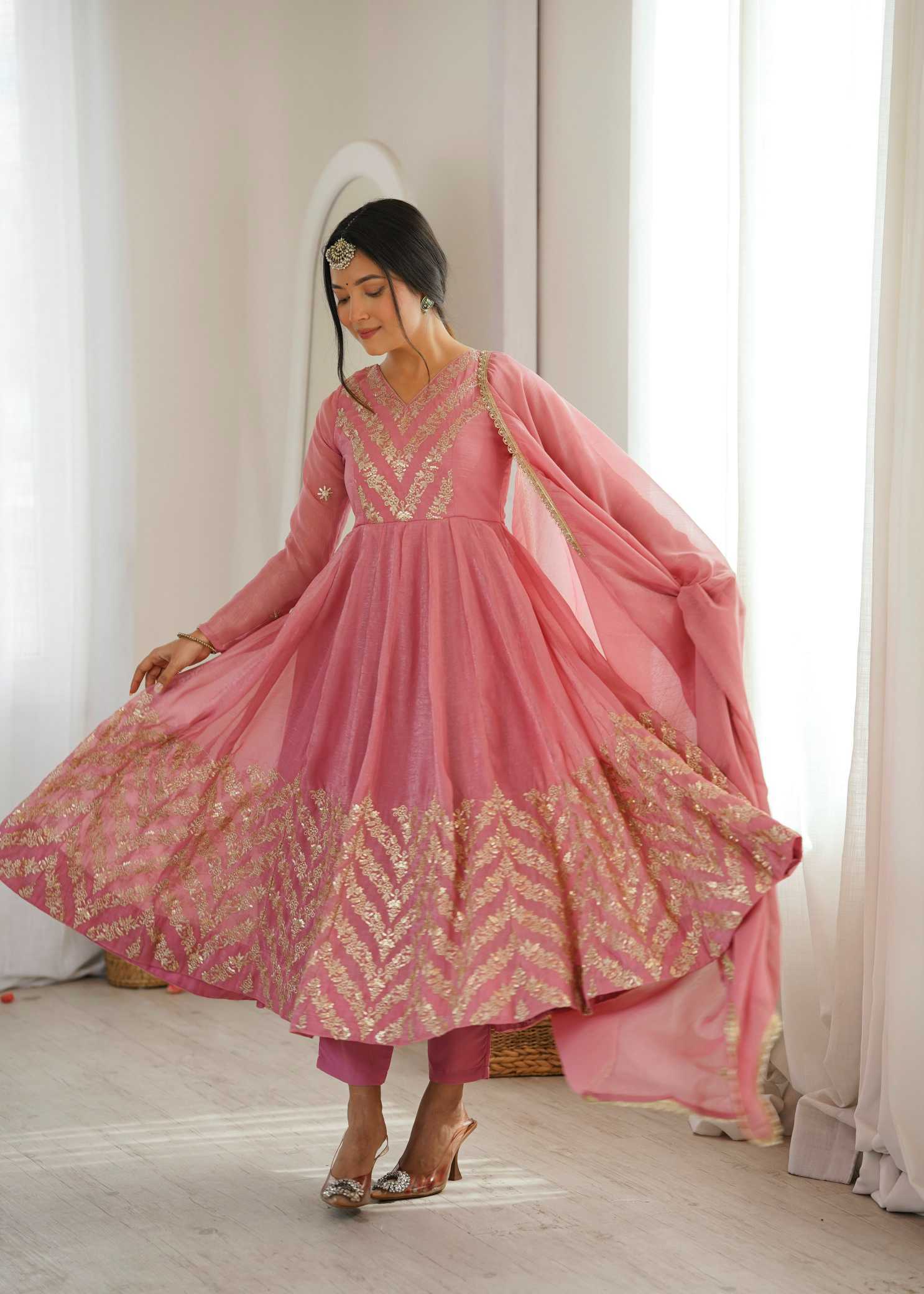 Crush Silk Embroidery Gown