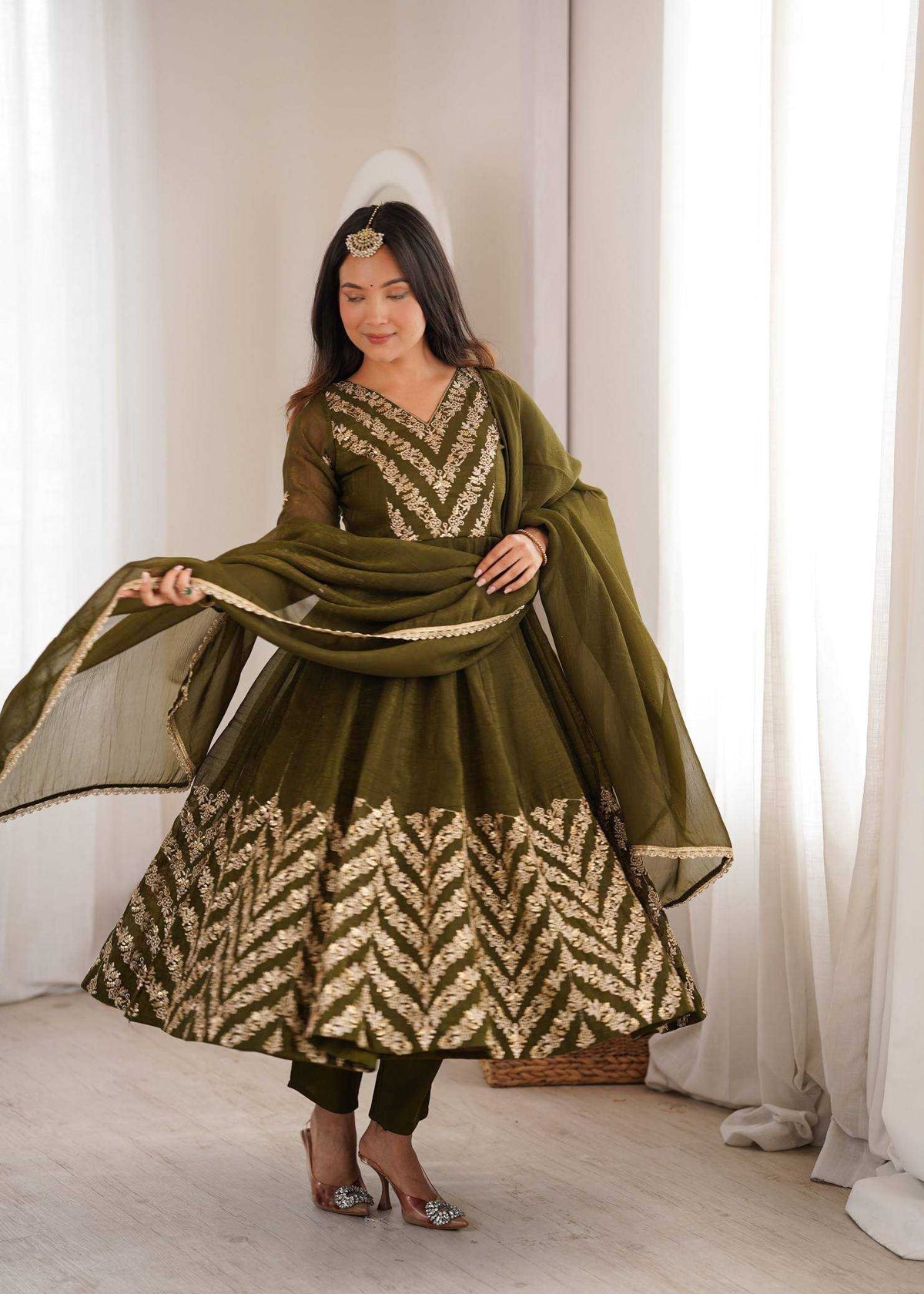 Crush Silk Embroidery Gown