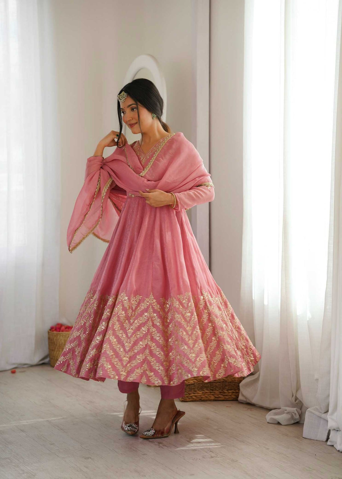 Crush Silk Embroidery Gown
