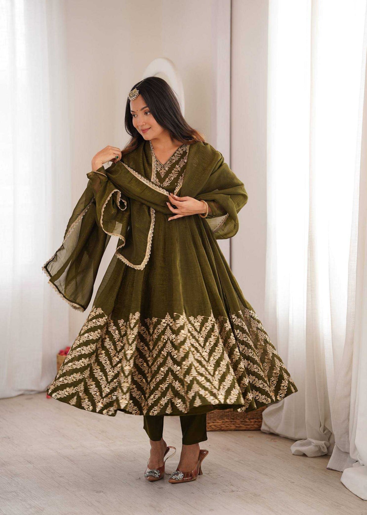 Crush Silk Embroidery Gown