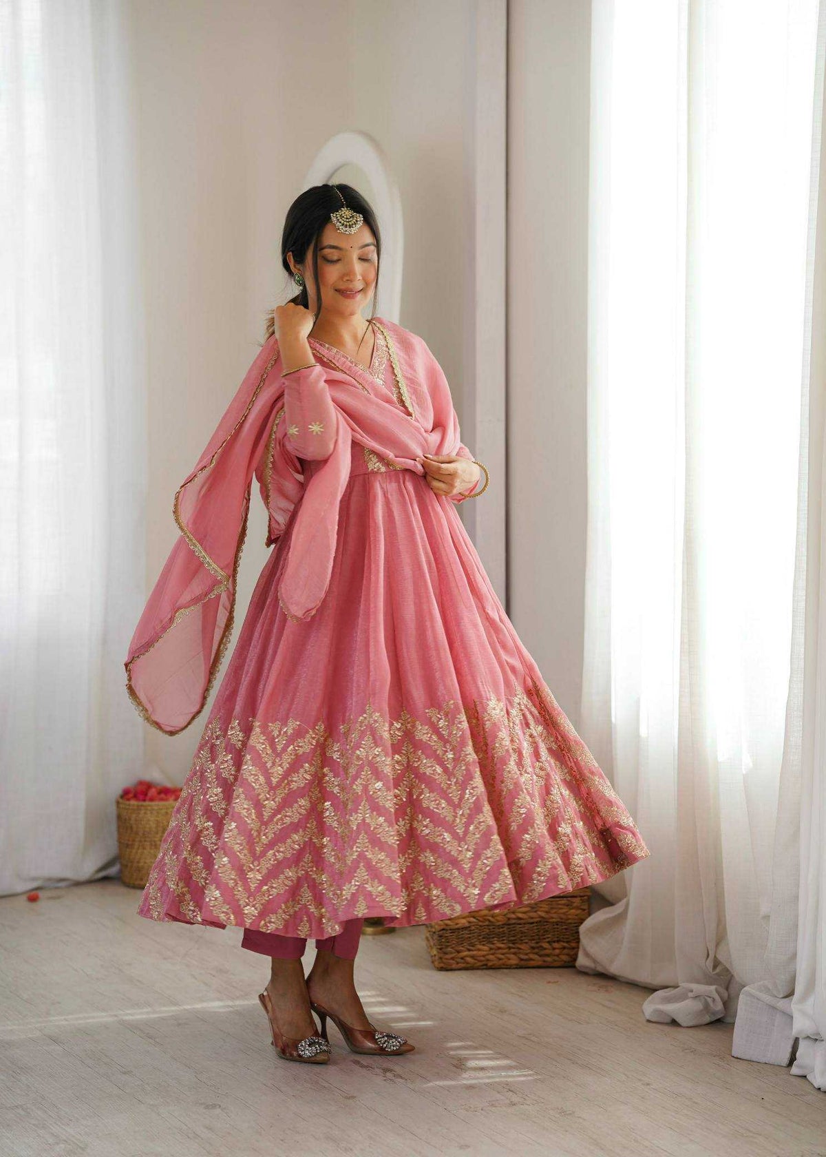 Crush Silk Embroidery Gown