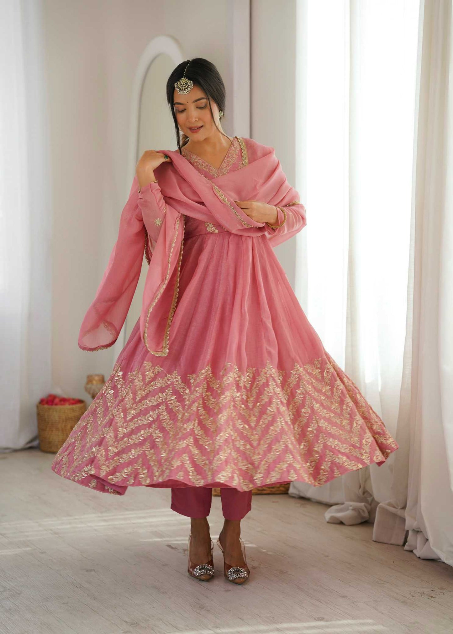 Crush Silk Embroidery Gown