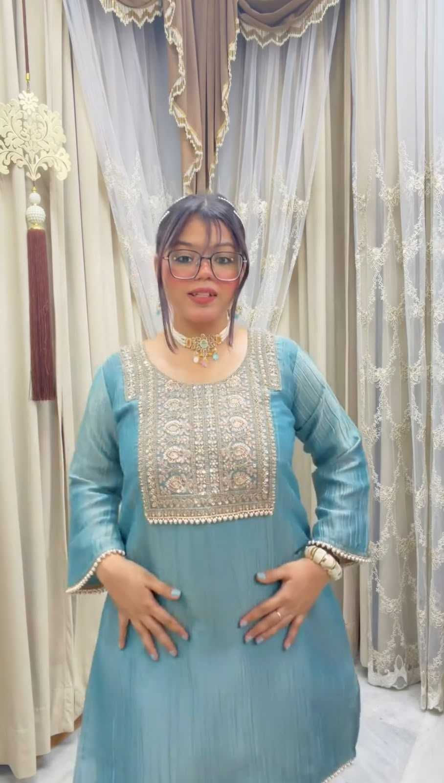 Crush Silk Embroidery Suit