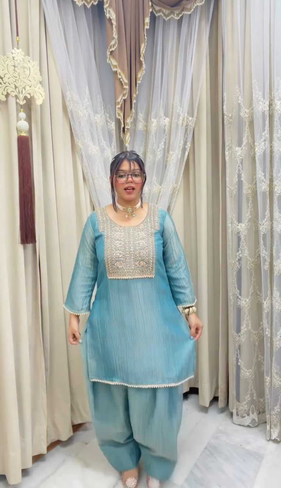 Crush Silk Embroidery Suit