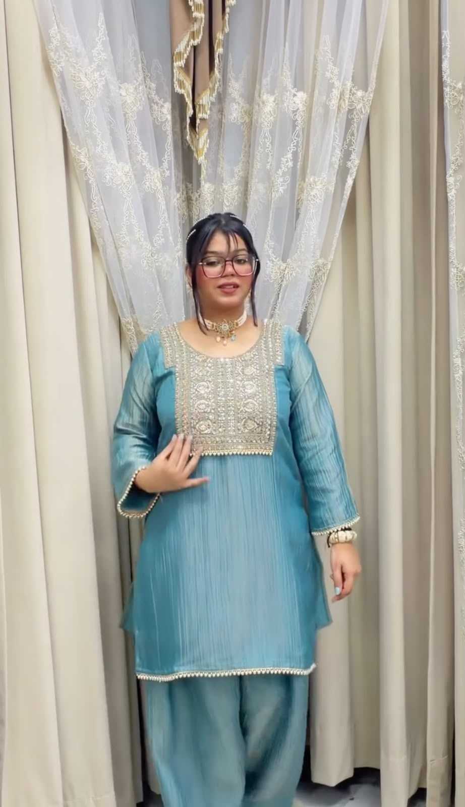 Crush Silk Embroidery Suit