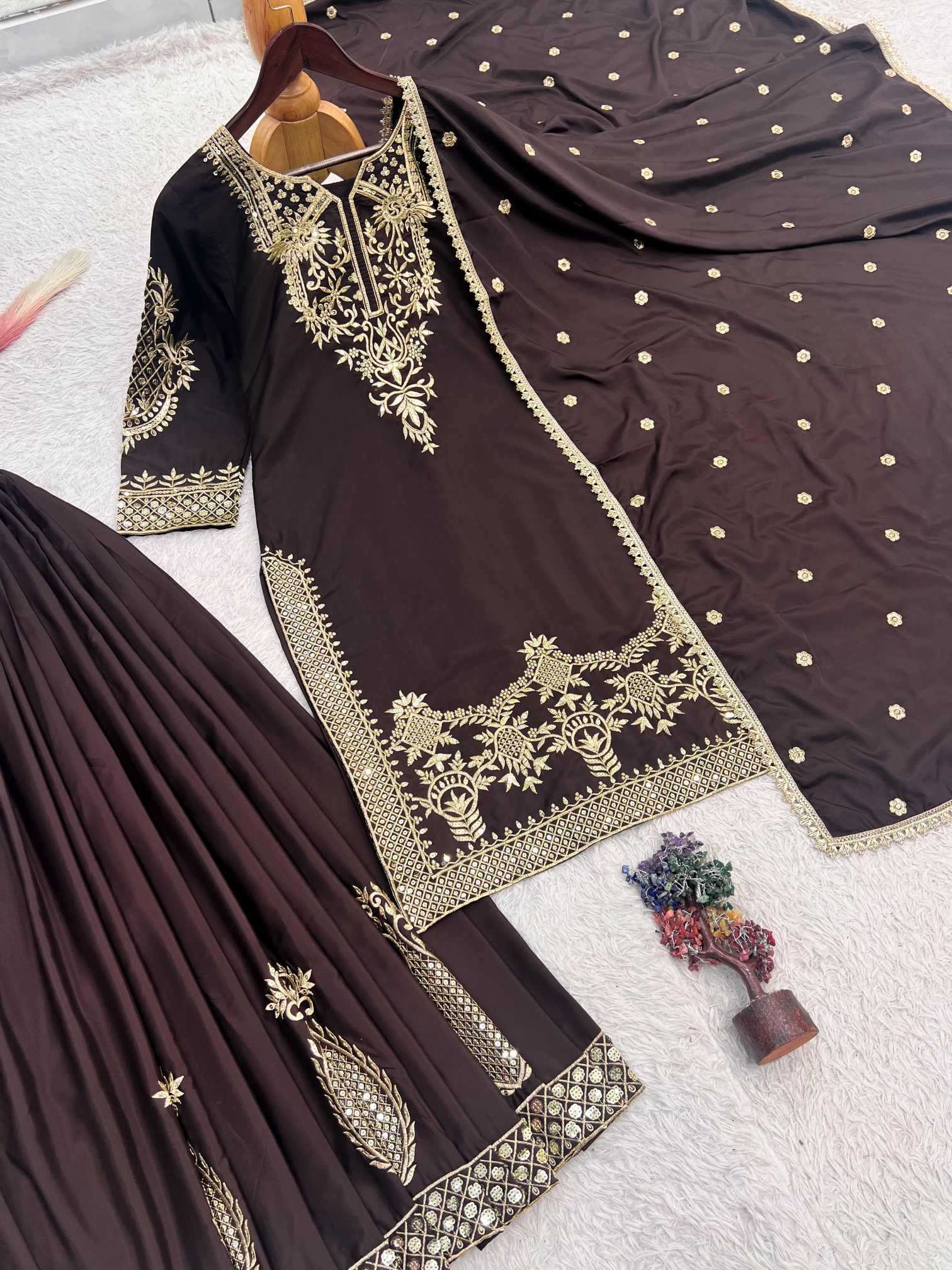 Crepe Silk Embroidery Suit