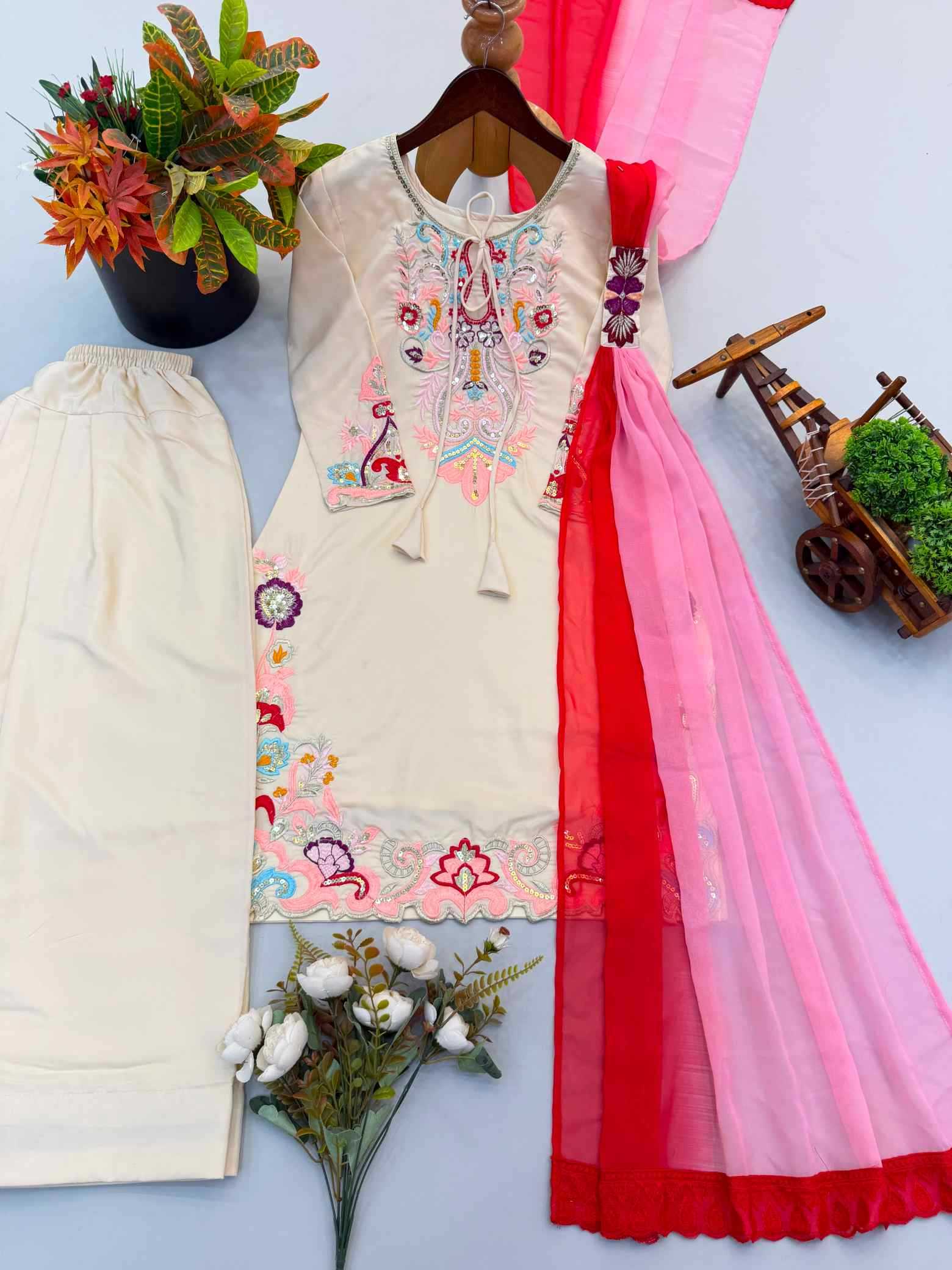 Satin Embroidery Suit