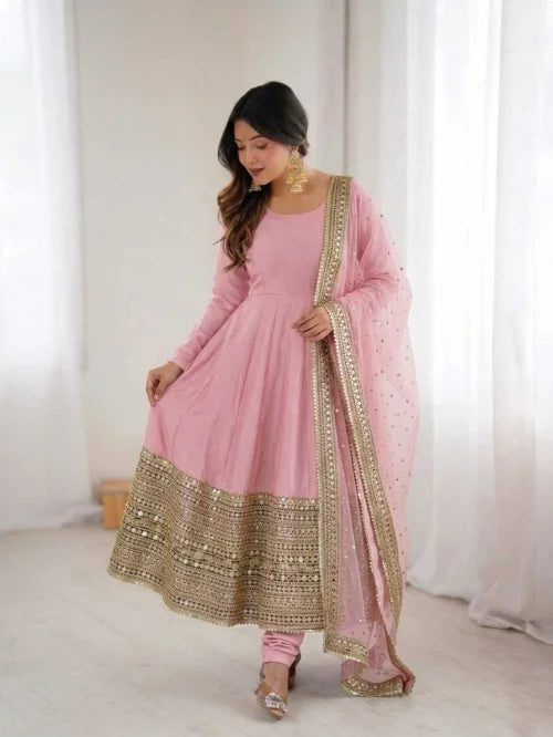 Heavy Roman Silk Anarkali Gown 3152