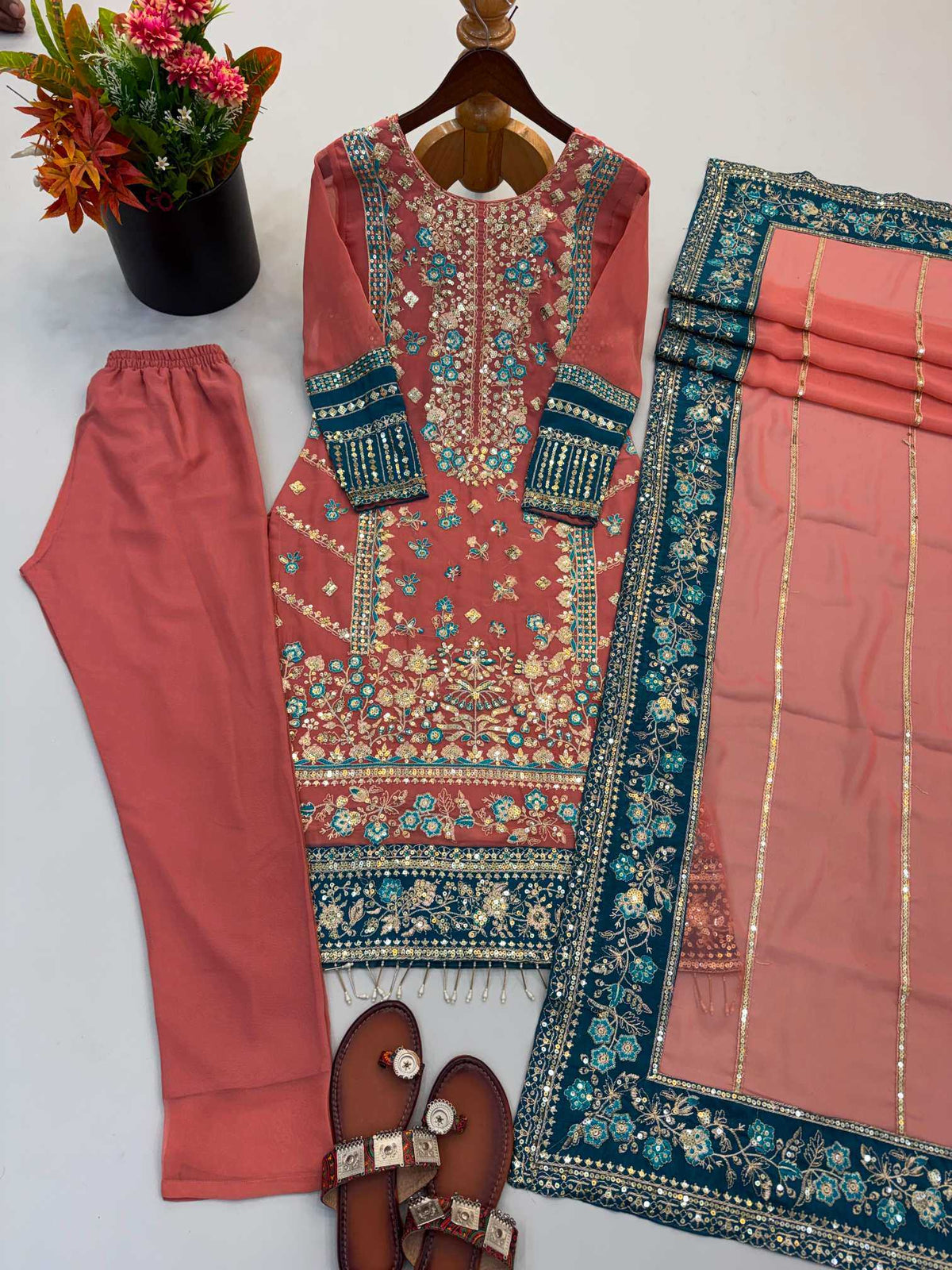 Faux Georgette Embroidery Suit