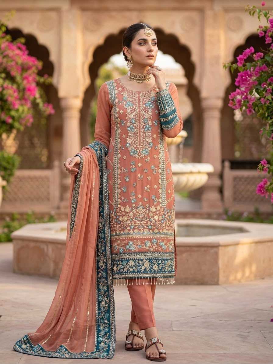 Faux Georgette Embroidery Suit