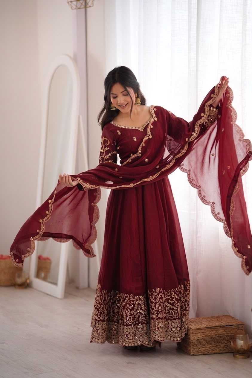 Silk Embroidery Gown in Sky