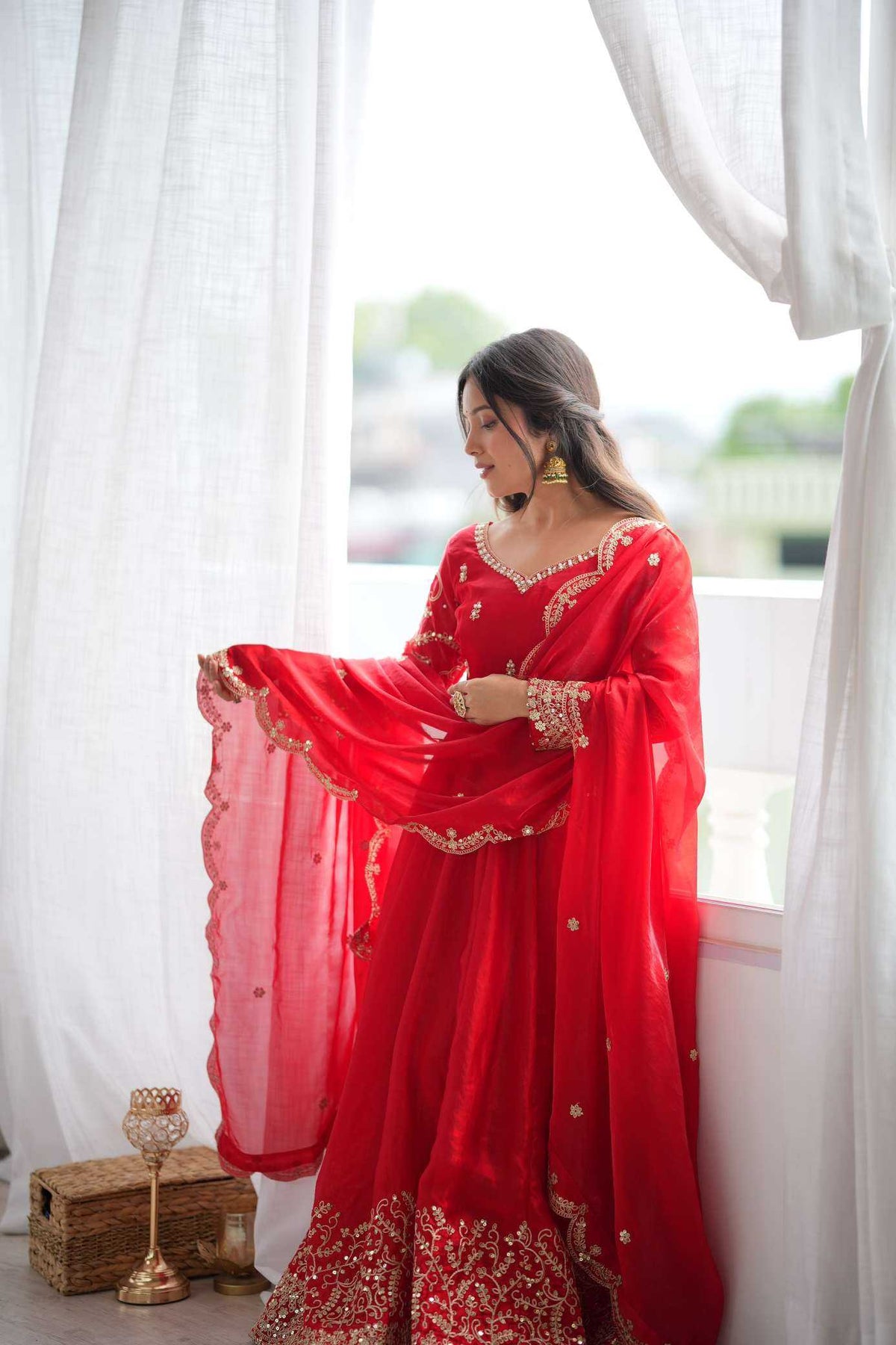 Silk Embroidery Gown in Sky