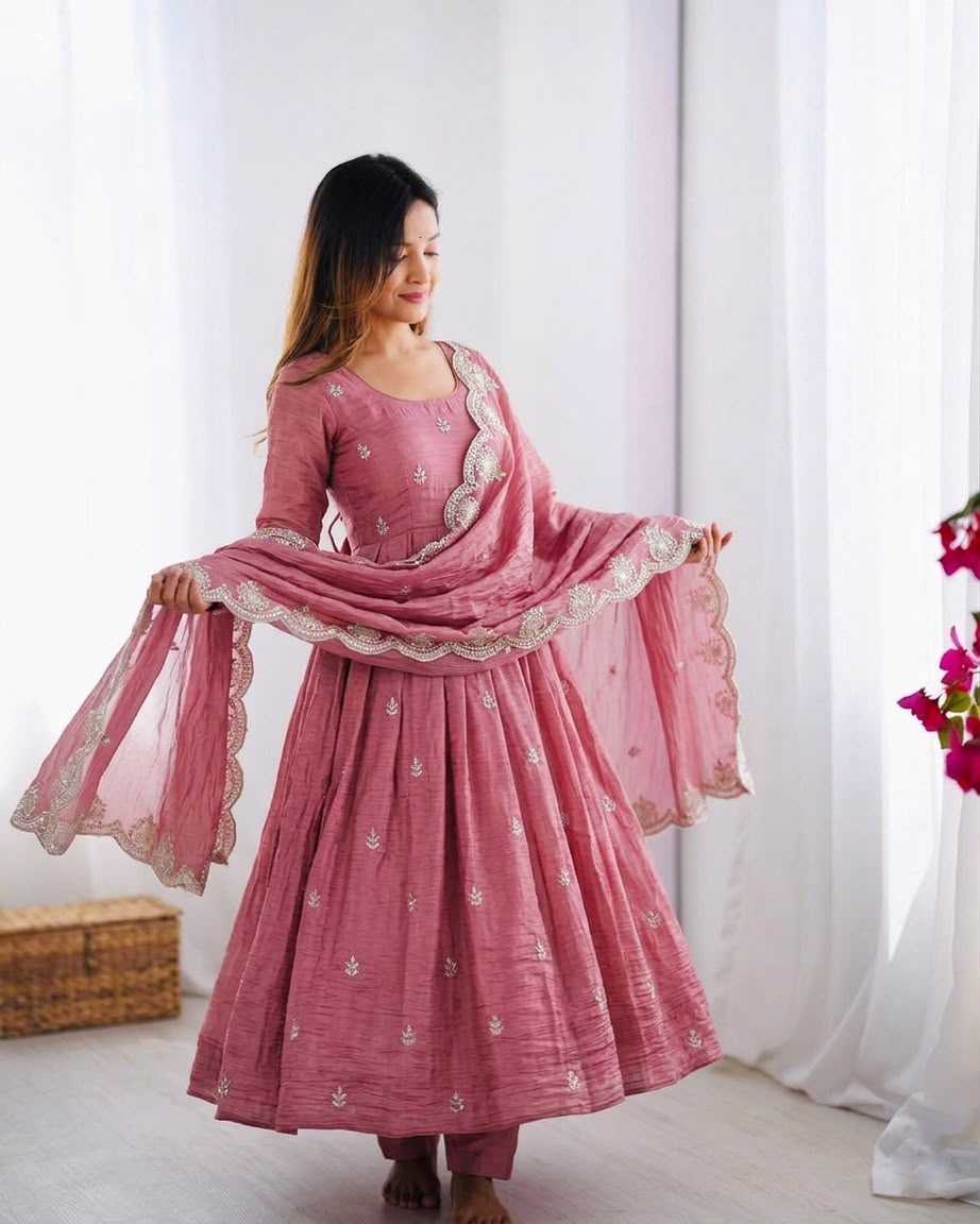 Crush Silk Embroidery Gown
