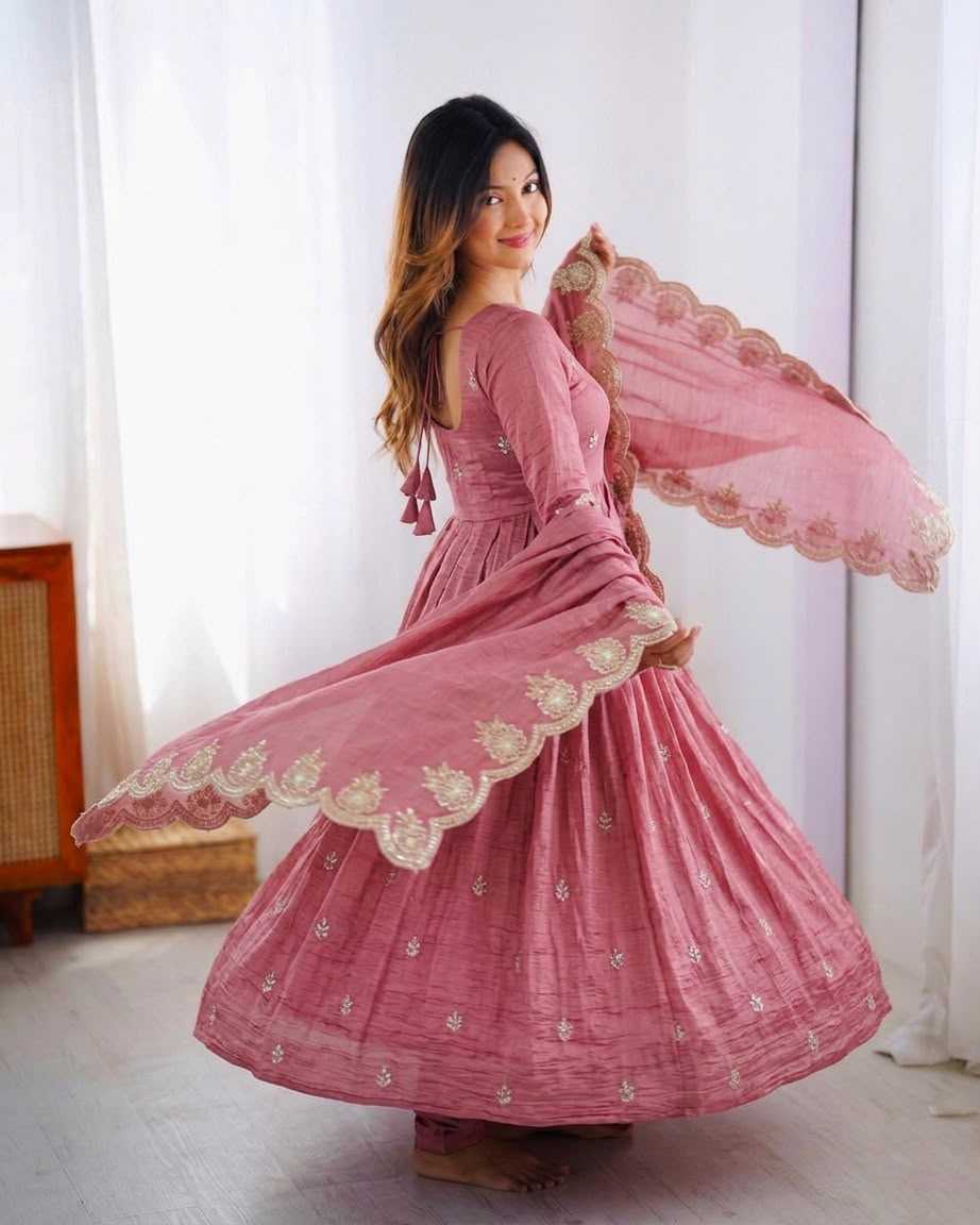 Crush Silk Embroidery Gown
