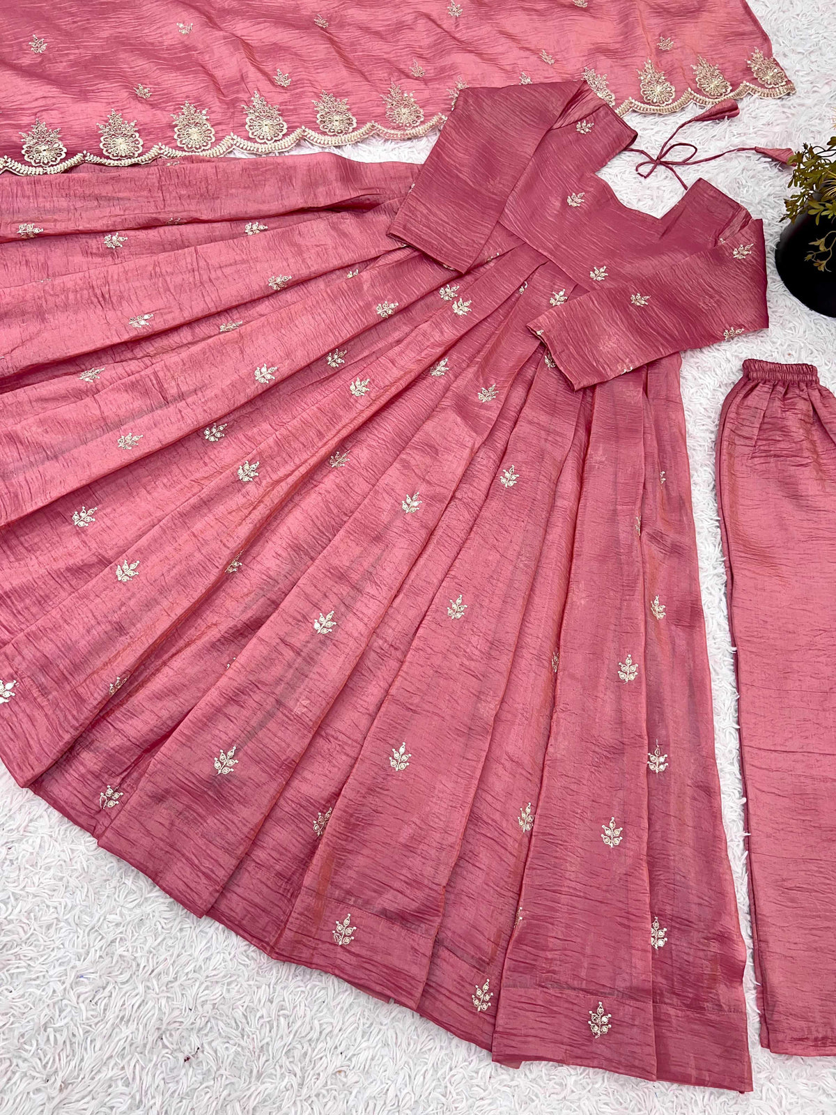 Crush Silk Embroidery Gown
