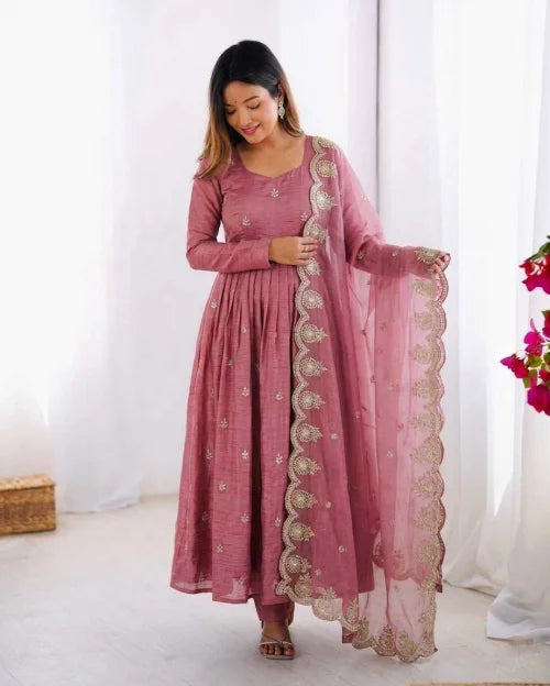 Crush Silk Embroidery Gown