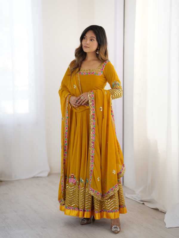 Georgette Embroidery Gown in Rani